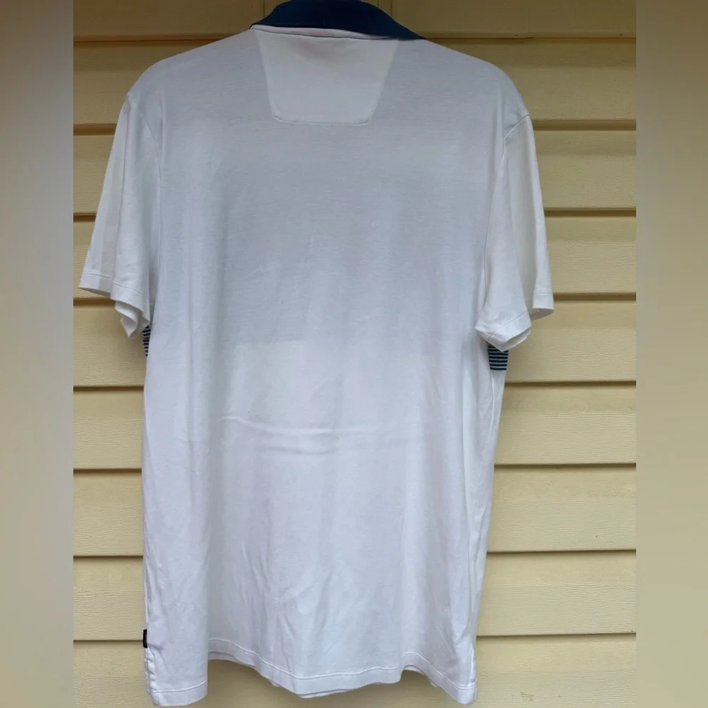 Calvin Klein Liquid Cotton White & Blue Stripes Polo Shirt, Size XL/TG